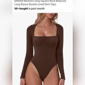 Women's Square Neck Long Sleeve Bodysuit - Brown. W-27